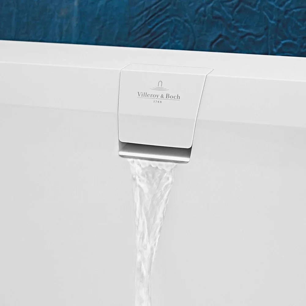 VILLEROY & BOCH Squaro Edge 12 Excellence voľne stojaca vaňa z materiálu Quaryl (bez spoja medzi panelom a vaňou), odtok v strede, s napúšťaním cez prepad, 1800 x 800 x 620 mm, Colour on Demand, Stone White, UBQ180SQE9T2BCV-RW