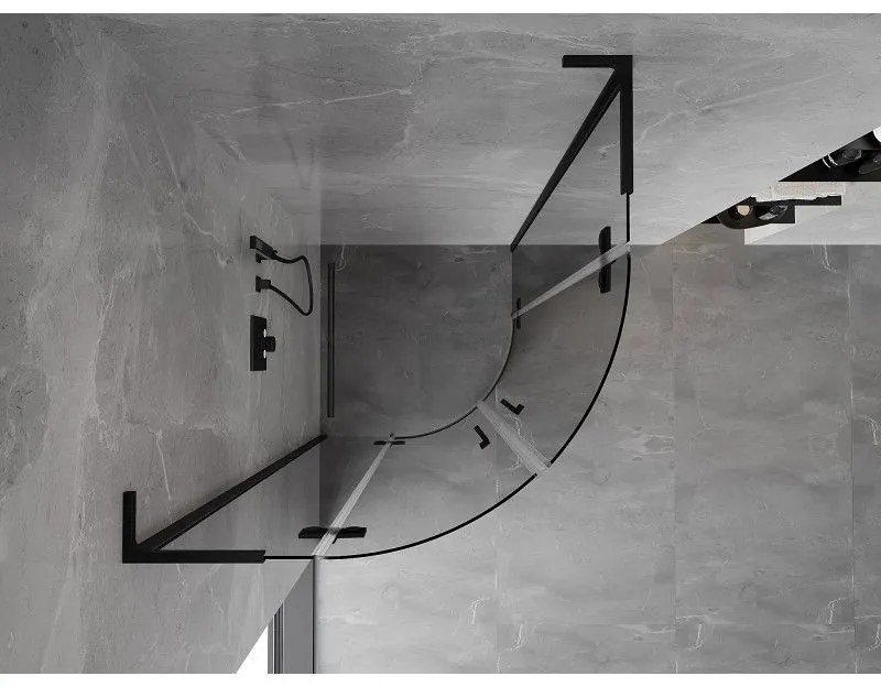 Mexen Mist L, štvrťkruhový sprchový kút s 2-krídlovými dverami, 90 x 90 cm, číre sklo, čierny profil, 8A33L-090-090-70-00