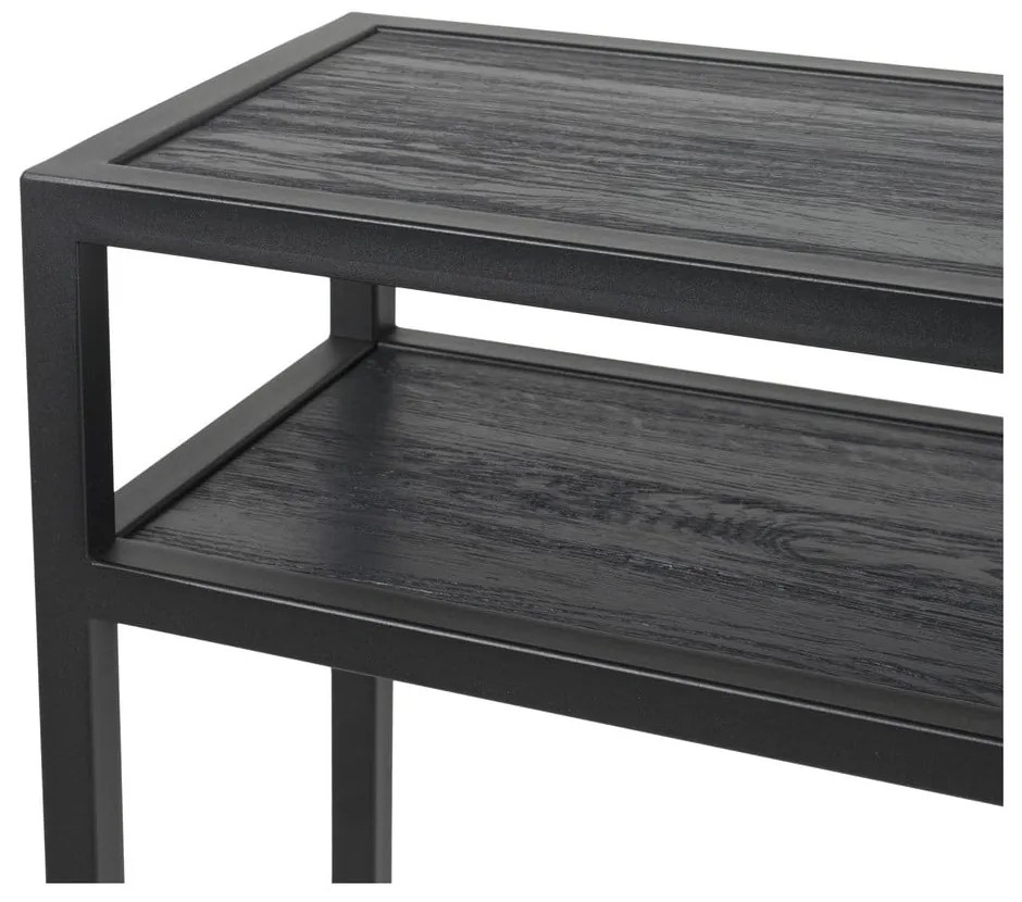 Čierny konzolový stolík s doskou z dubového dreva 30x120 cm Daniël – Spinder Design