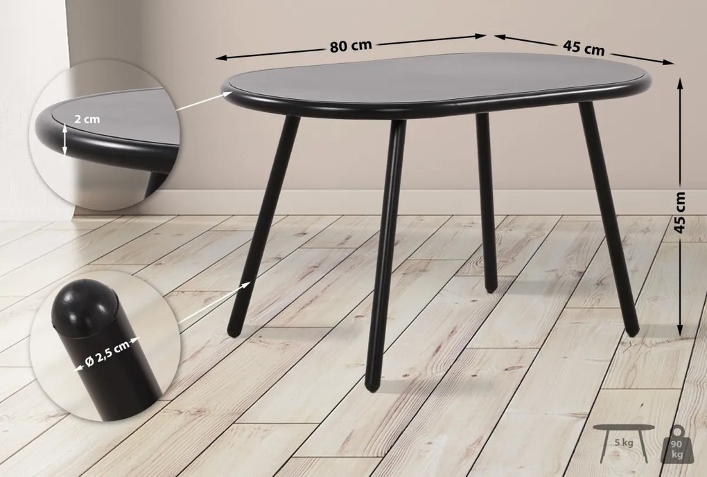 Konferenčný stolík Velva - v45 x 80 x 45 cm - Čierna