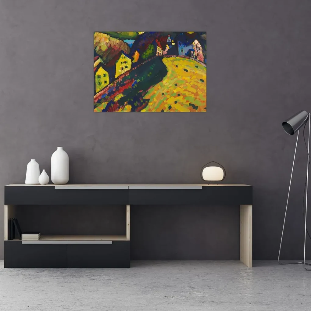 Sklenený obraz - Vasily Kandinsky, Houses at Murnau, reprodukcia (70x50 cm)
