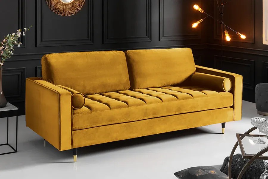 Pohovka COZY VELVET 220 cm horčicovo žltý zamat