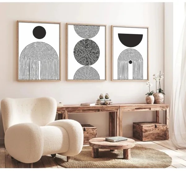 SADA 3x Obraz vo fotorámčeku 50x70 cm čierna/biela