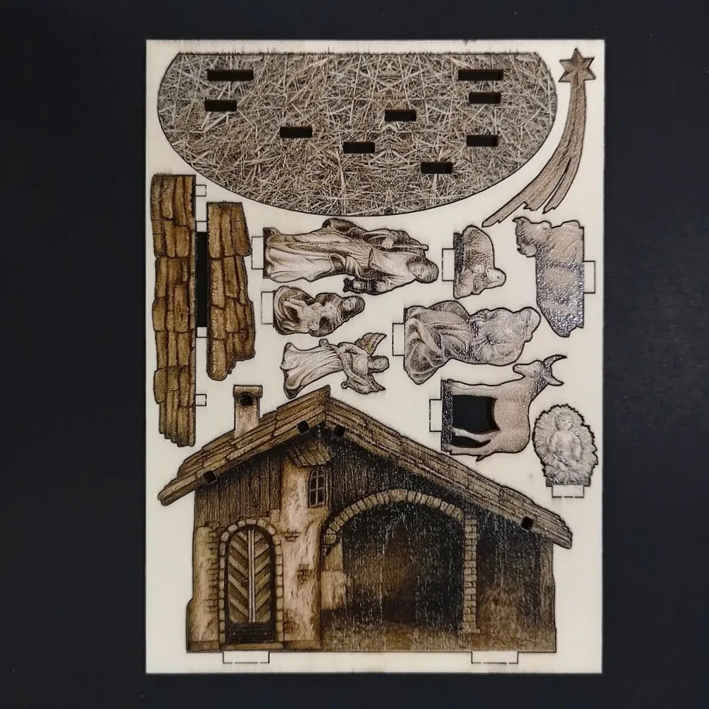 AMADEA Drevený skladací betlehem sépiový 3D 7 cm
