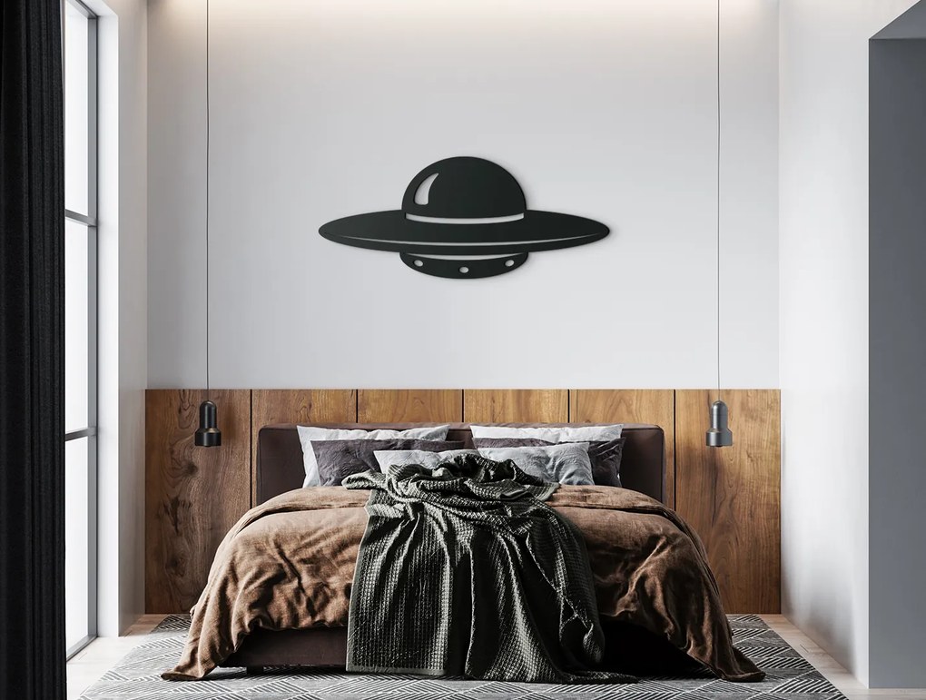 drevko Drevená nálepka na stenu UFO Rozmer obrazu: 18,5 x 44,5 cm, Farba dekorácie: Čierna