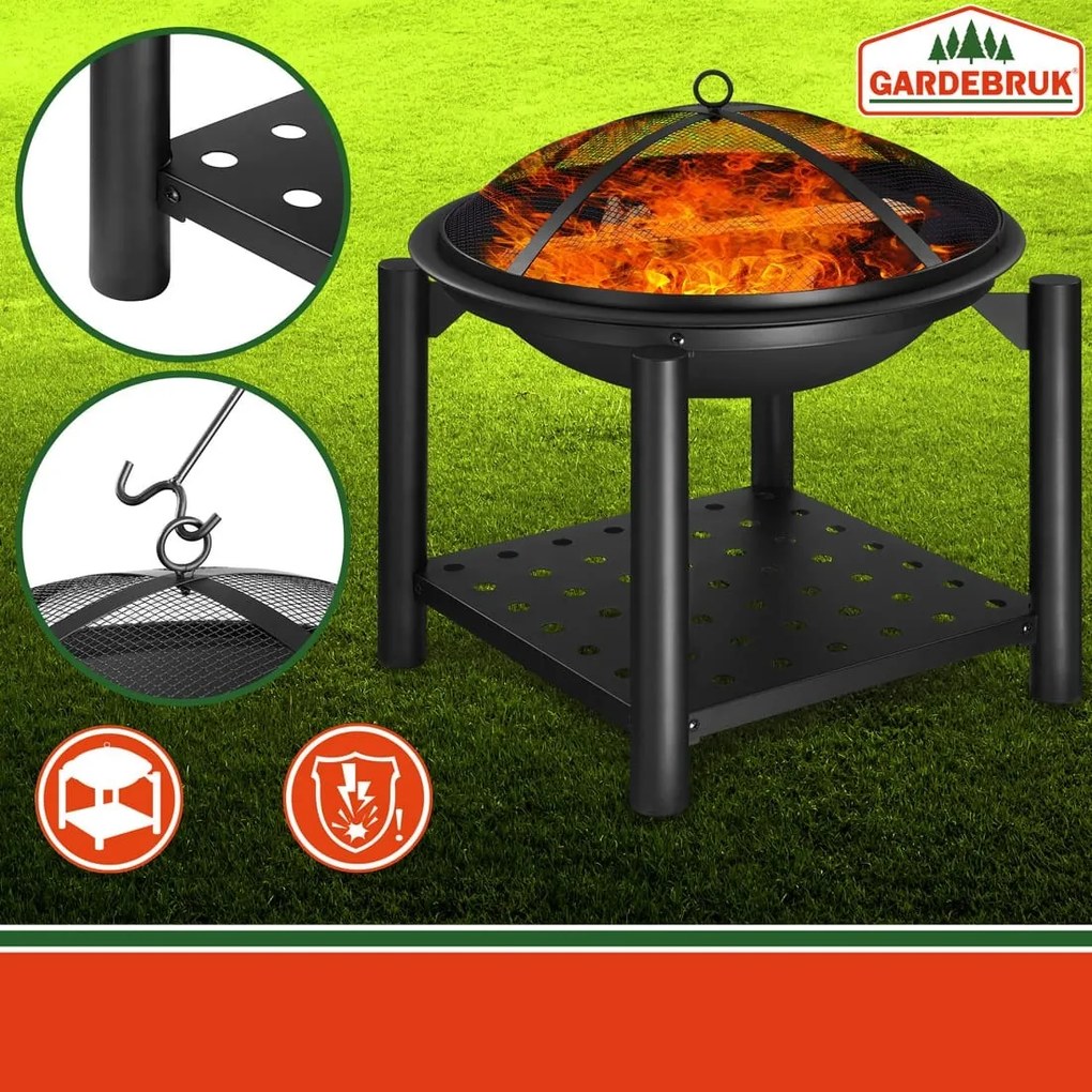 Gardebruk Ohnisko s priestorom na drevo FIRE, Ø55cm, čierna