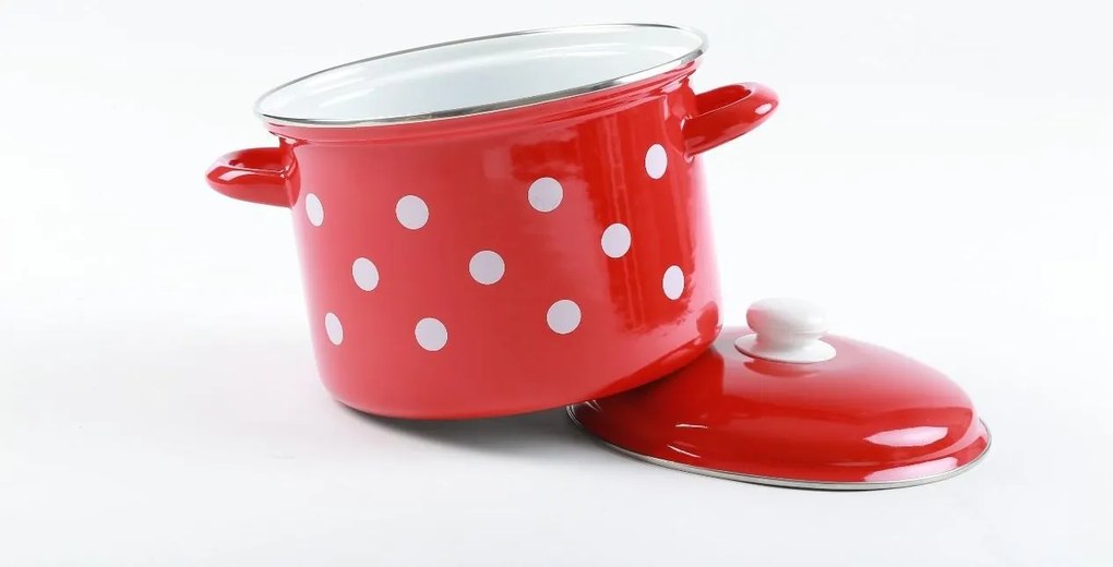 BELIS smaltovaný hrniec červený s bielymi bodkami, 8L