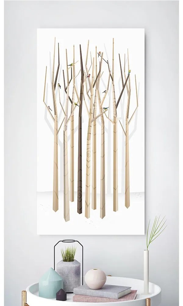 BIG FOREST AND VARIOUS BIRDS - VERTICAL FORMAT – 100 x 50