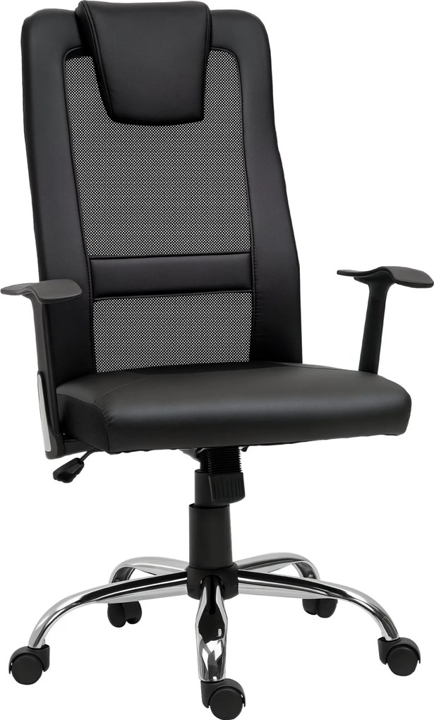 Vinsetto Ergonomická kancelárska stolička, otočná, výškovo nastaviteľná, riadiaca stolička, PU čierna 66 x 73 x 108-118 cm | Aosom