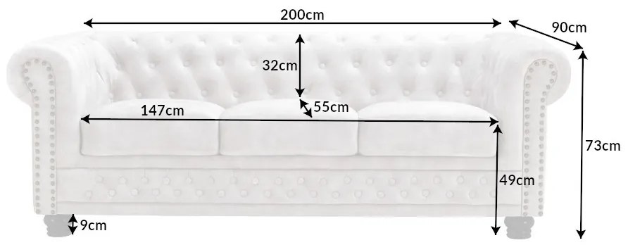 Dizajnová trojsedačka Chesterfield 200 cm šampanský zamat - Skladom na SK