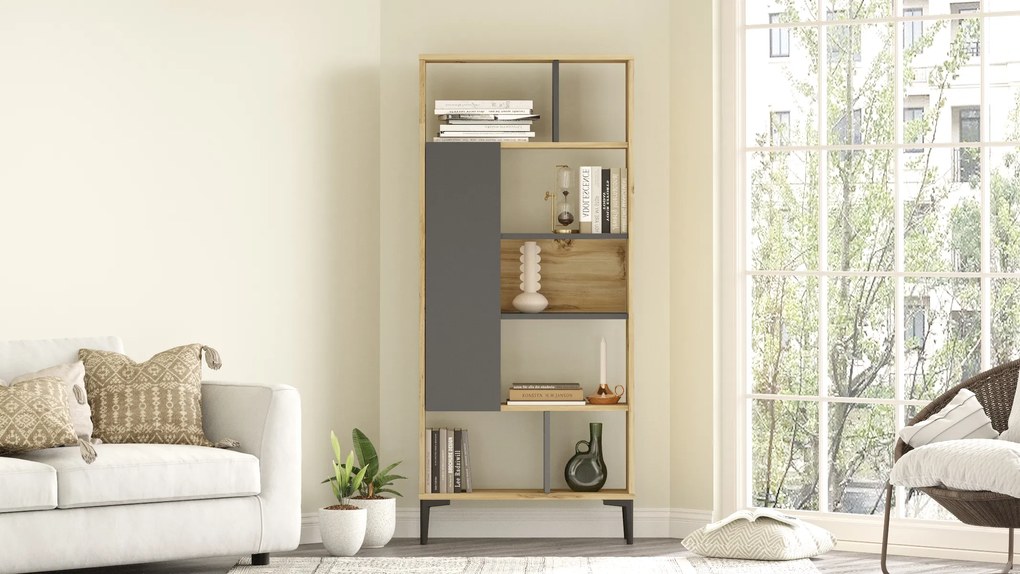 Knižnica Houseland Zara dub Wotan/antracitovo šedá