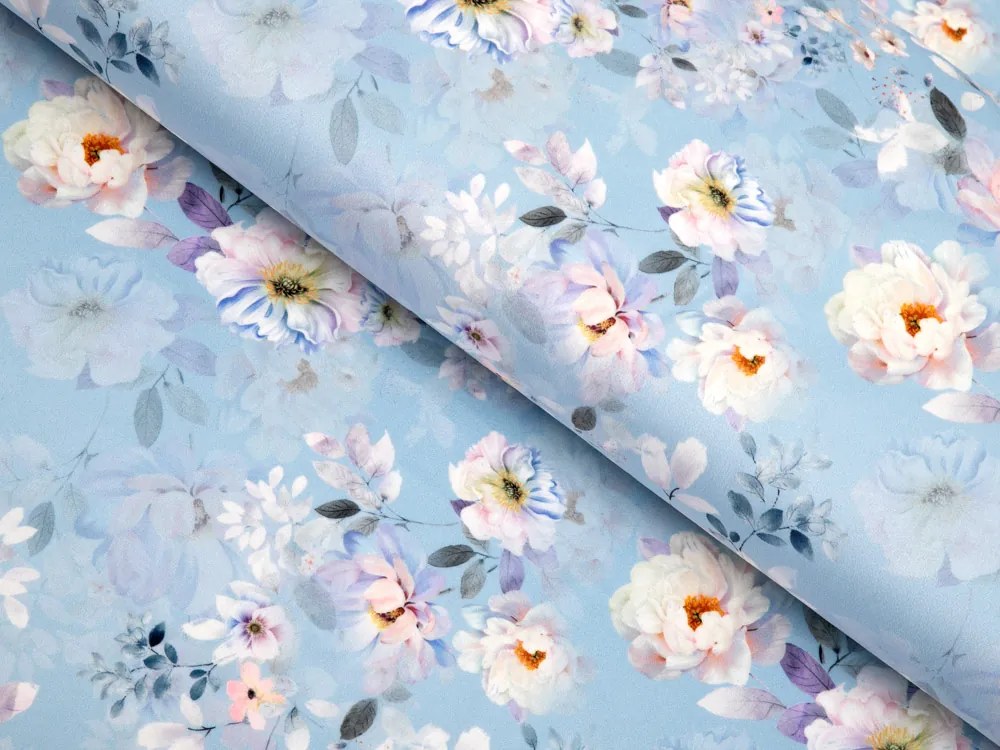 Biante Zamatový oválny obrus Tamara TMR-044 Jarné kvety na nebesky modrom 130x220 cm