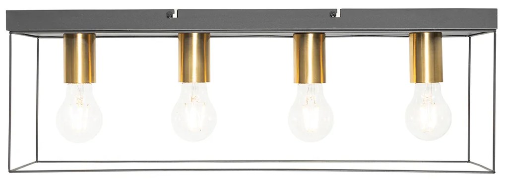 Minimalistické stropné svietidlo čierne so zlatom 4-svetlo - Kodi