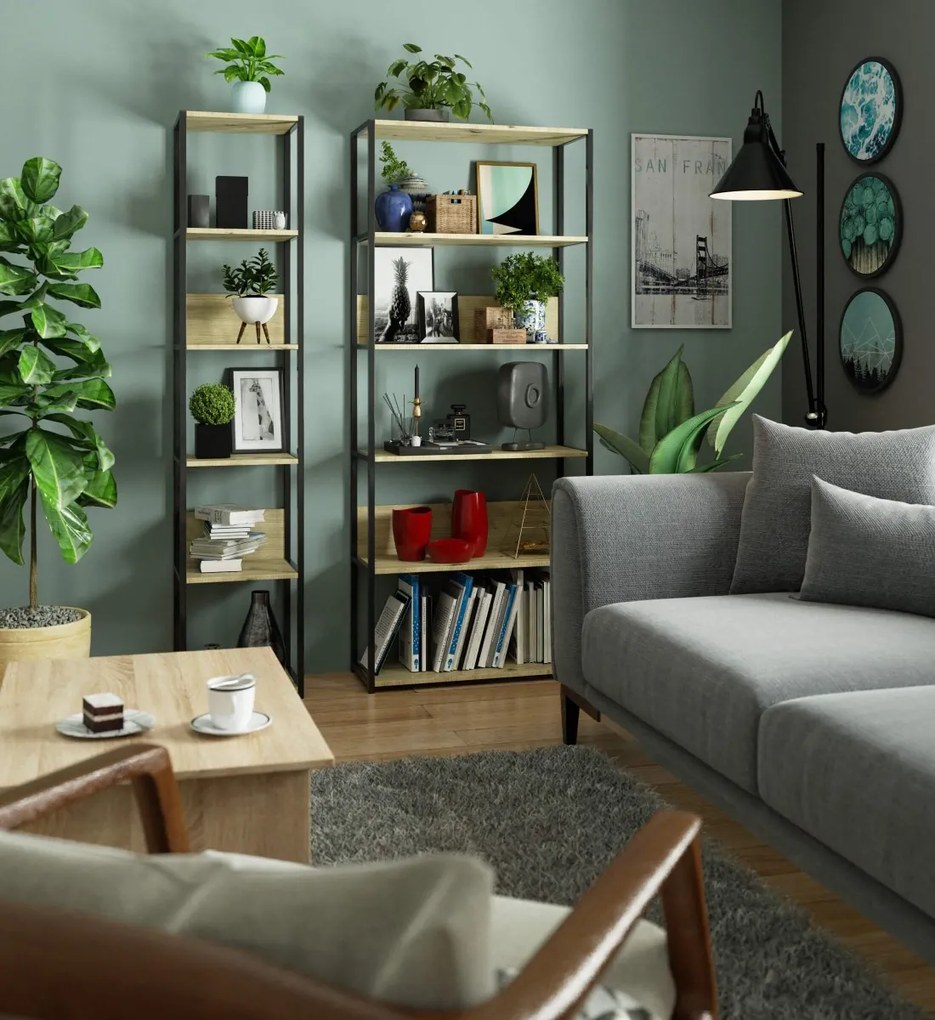 Regál LOFT 80 cm čierny/dub artisan