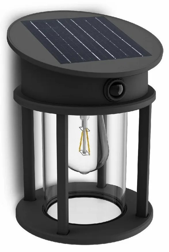 Philips Geri UltraEfficient solárne LED okrúhle svietidlo so senzorom antracit, 3,2 W, 500 lm, 4000 K