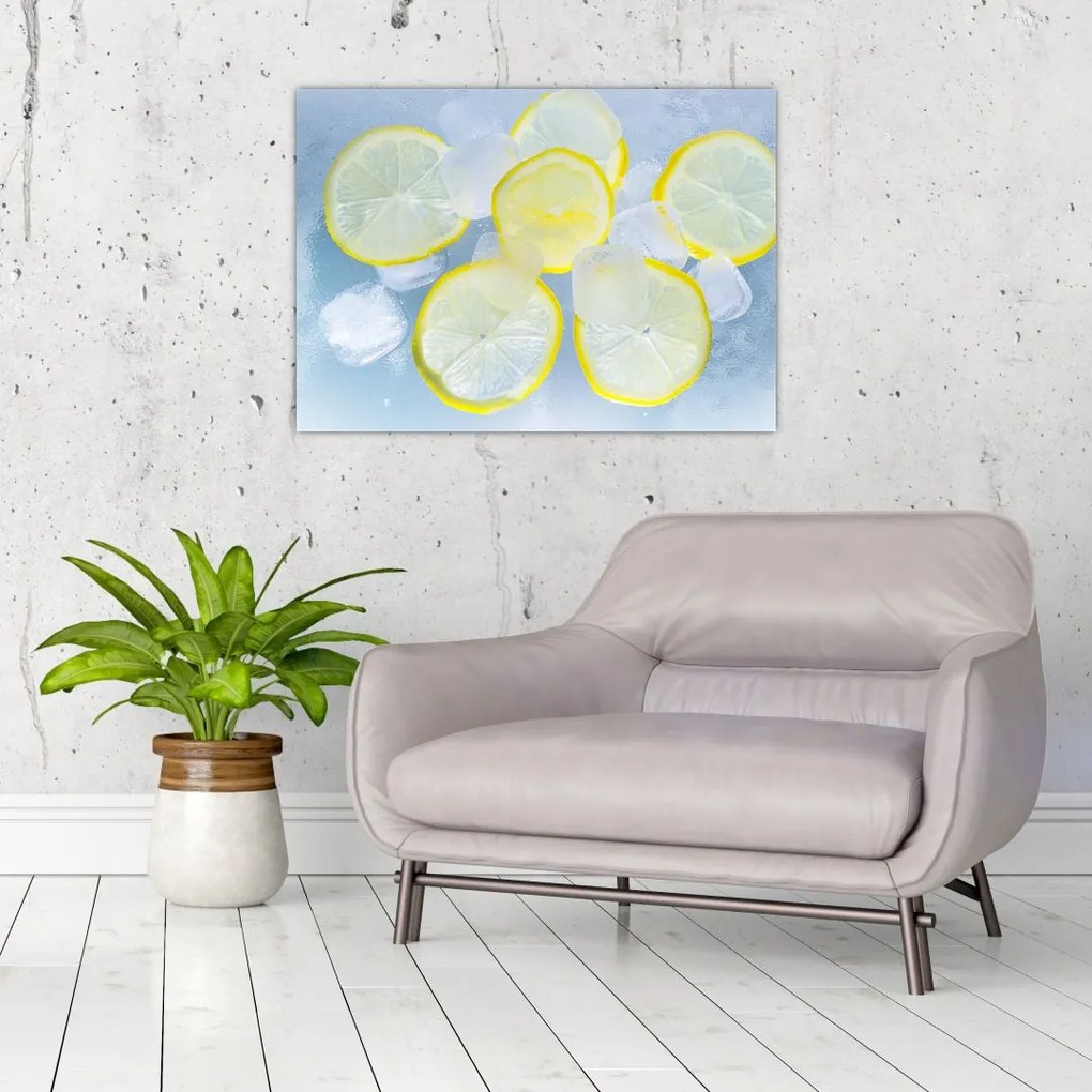 Sklenený obraz citróna v ľade (70x50 cm)