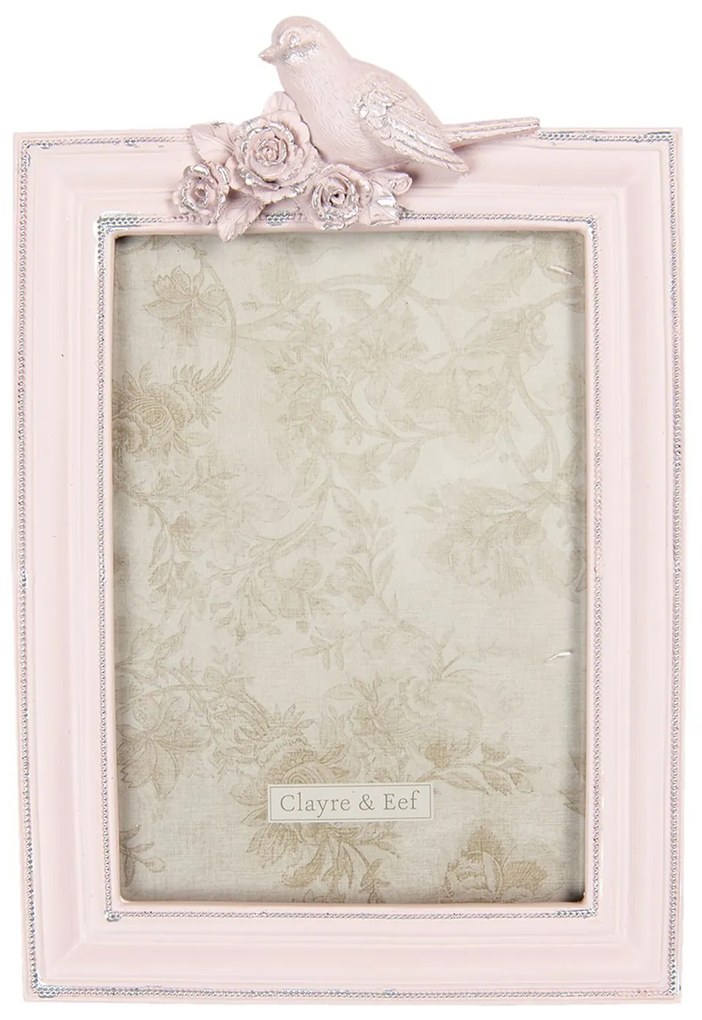 61/5000 Vintage ružový fotorámček s vtáčikom - 16 * 3 * 24 cm / 13 * 18 cm