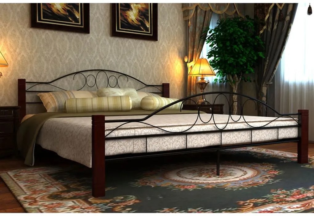 270769 Edco Čierna a červeno-hnedá kovová posteľ, 140 x 200 cm, s matracom