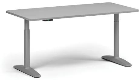 Výškovo nastaviteľný stôl OBOL, elektrický, 675-1325 mm, zaoblené rohy, doska 1600x800 mm, sivá zaoblená podnož, sivá