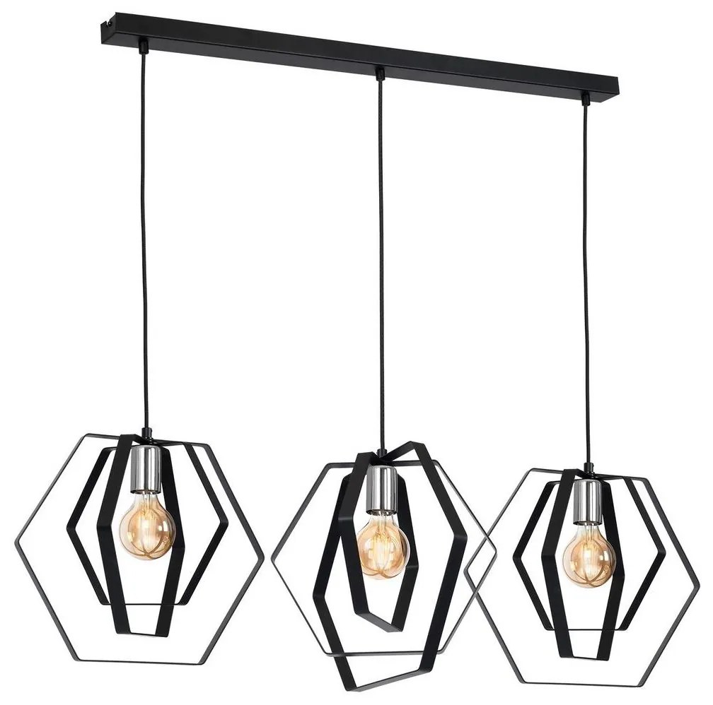 Luster na lanku HEXAGON 3xE27/60W/230V čierna/chróm