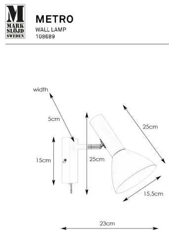 Markslöjd 108689 - Nástenná lampa METRO 1xE27/40W/230V biela