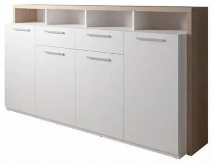 Komoda Segan (4x dvere, 2x zásuvka, 4x polica, dub sonoma,biela)