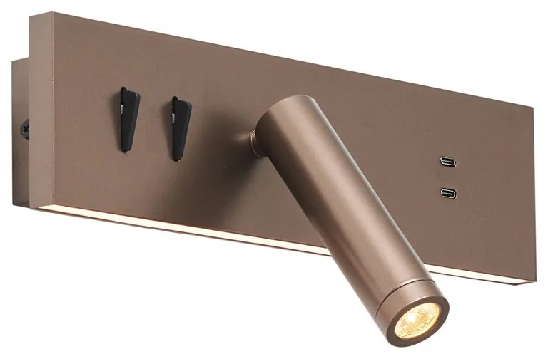 Nástenná lampa bronzová nastaviteľná s USB-C vrátane LED - Modric