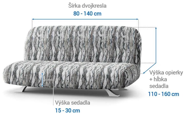 Bielastické poťahy OCEANO NOVÉ šedo-modré dvojkreslo s drevenými rúčkami (š. 80 -140 cm)