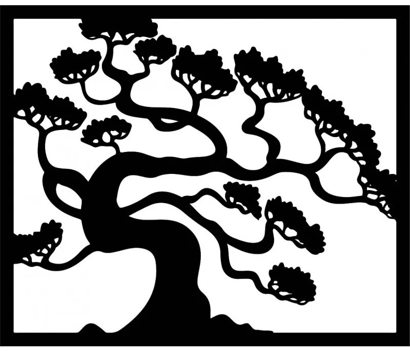 Drevený obraz na stenu strom bonsai z preglejky topoľ DRAZSKA I 3D HODINY PR0214 HEU+