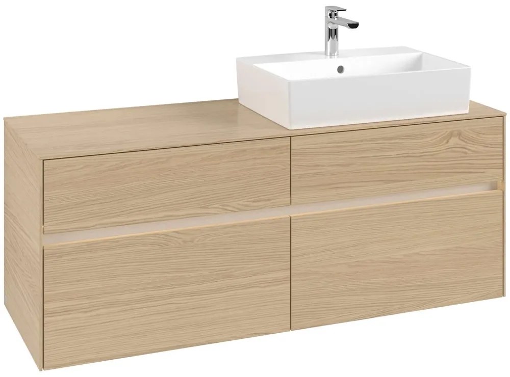 VILLEROY &amp; BOCH Collaro závesná skrinka pod umývadlo na dosku (umývadlo vpravo), 4 zásuvky, s LED osvetlením, 1400 x 500 x 548 mm, Nordic Oak, C133B0VJ