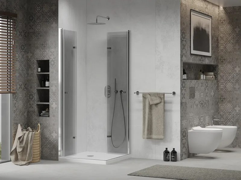 Mexen Lima Duo skladací sprchový kút 90 x 90 cm, transparentný, chróm + sprchová vanička Flat - 856-090-090-01-02-4010