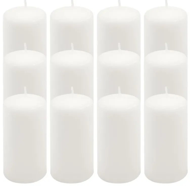 Sada stĺpových sviečok, 11,5 cm, Ø 6 cm, biela, 12 ks