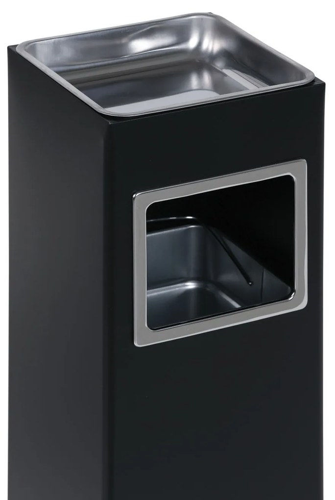 Odpadkový kôš s popolníkom a vnútornou nádobou, 11,5 l, čierny / nerez