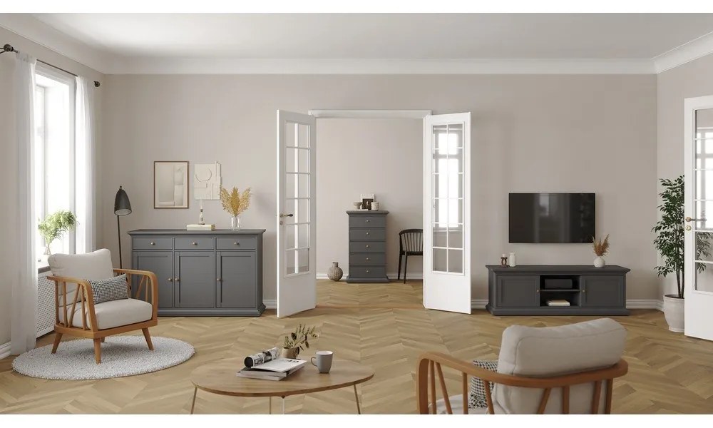 Sivá nízka komoda 144x92 cm Paris – Tvilum