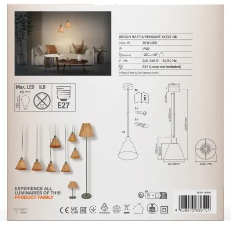 Ledvance - Luster na lanku DECOR RAFFIA 1xE27/15W/230V rafia
