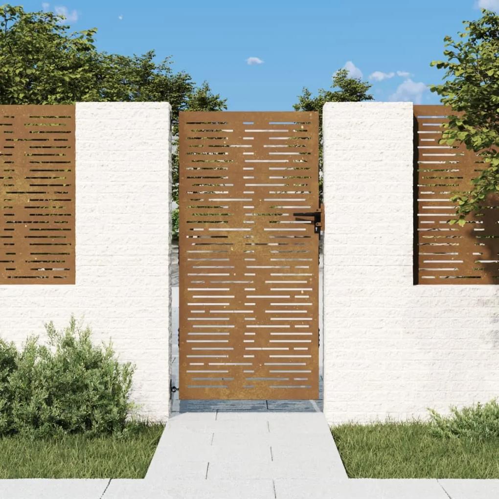 Záhradná brána 85x200 cm kortenová oceľ dizajn štvorca 153249