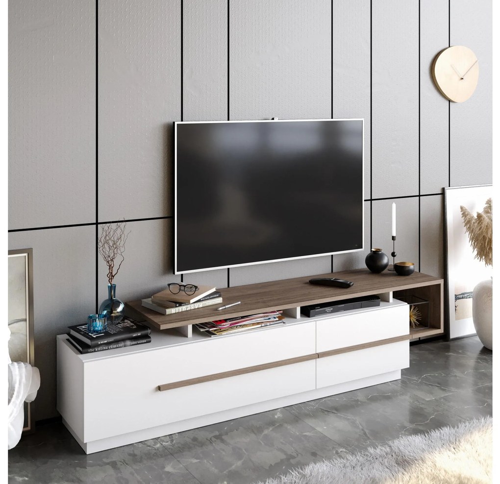 TV stolík/skrinka Pria (orech + biela). Akcia -16%. Vlastná spoľahlivá doprava až k Vám domov. 1088308