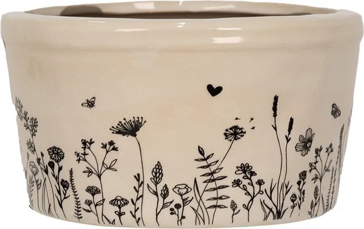 Béžový keramický obal na kvetináč s lúčnymi kvetmi Flora And Fauna M - Ø 16*9 cm