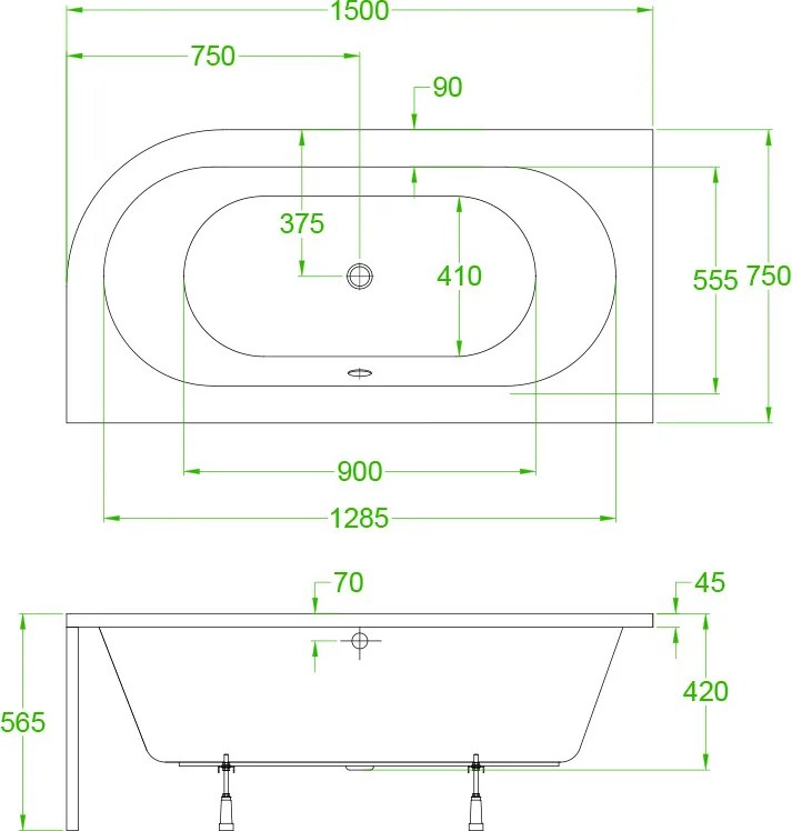 BPS-koupelny Akrylátová asymetrická vaňa s krycím panelom EBI 150L 150x75 cm ĽAVÁ, biela/chróm