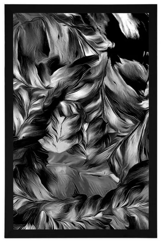 Plagát retro ťahy kvetov v čiernobielom prevedení - 30x45 black