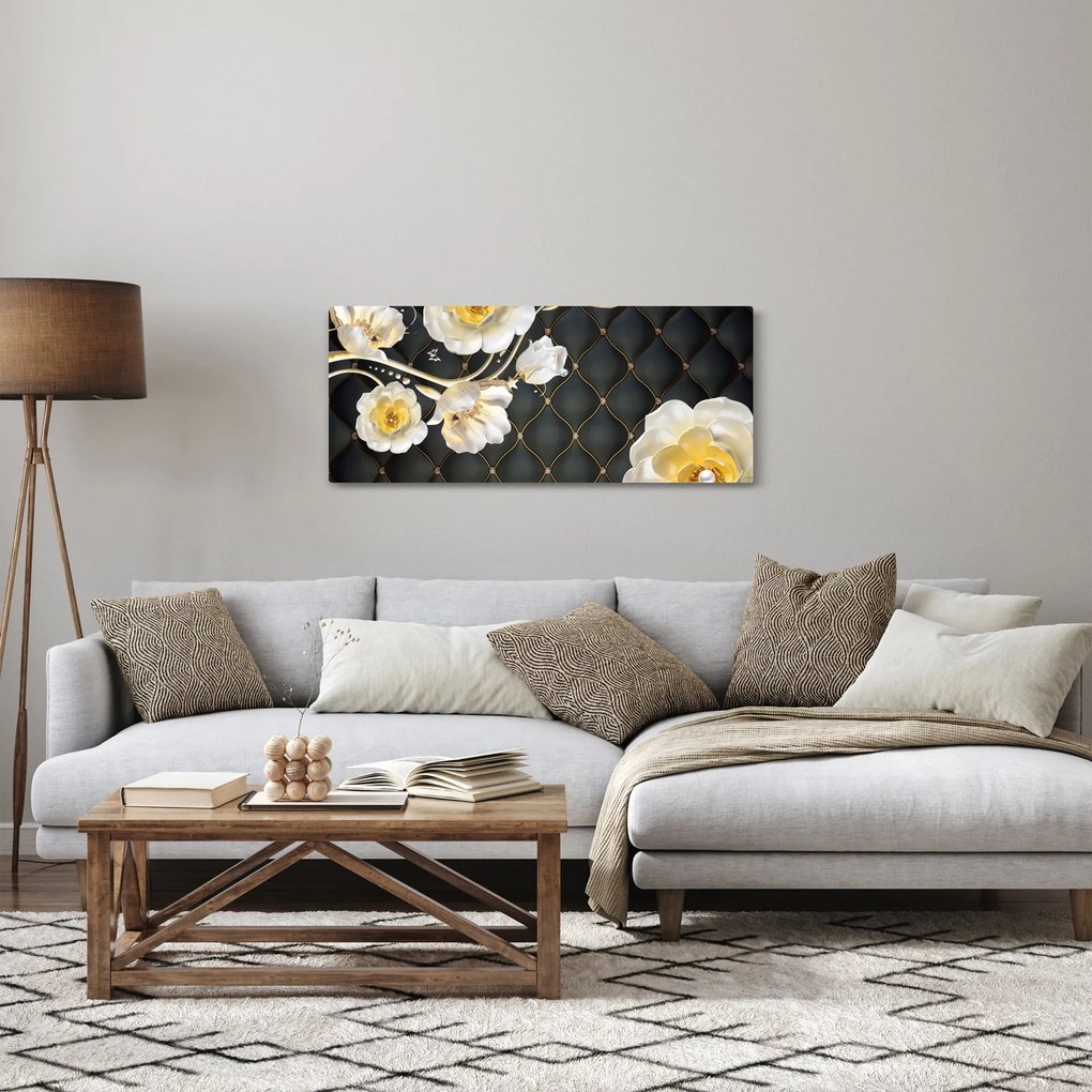 Obraz bielych kvetov ruží (120x50 cm)