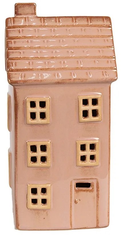 Hnedý porcelánový svietiaci domček - 8*6*17 cm