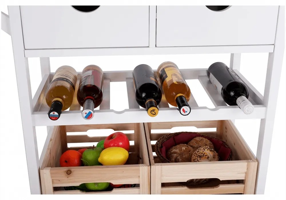 Servírovací stolík na kolieskach Passat - biela / prírodná