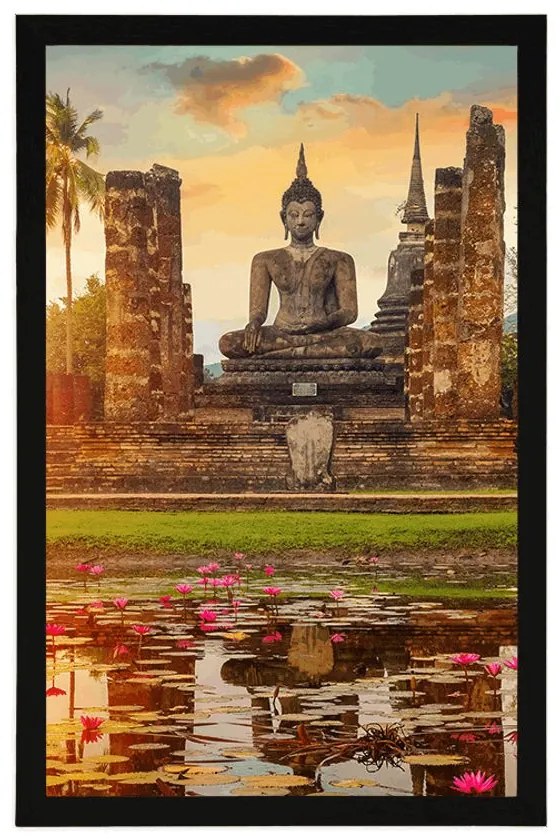 Plagát socha Budhu v parku Sukhothai - 40x60 silver