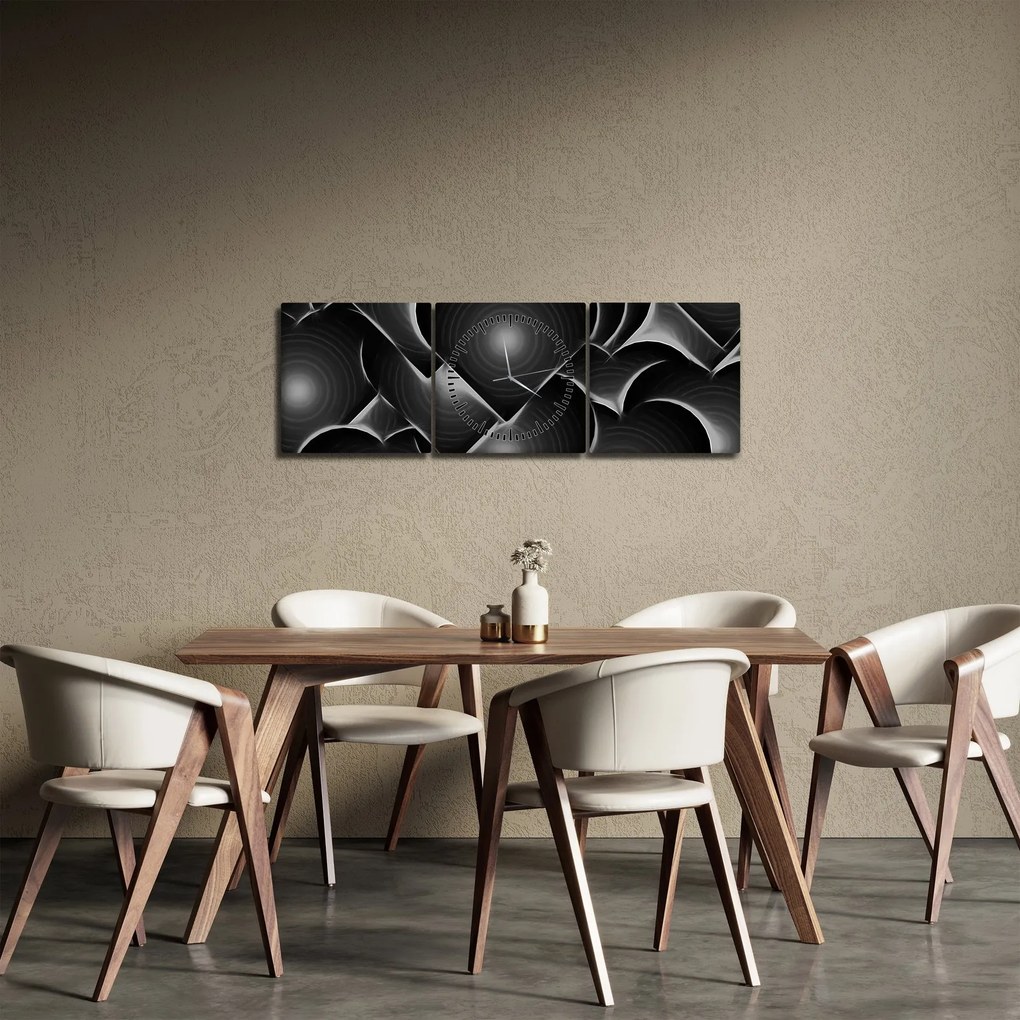 Obraz čierno-bielych sŕdc (s hodinami) (90x30 cm)