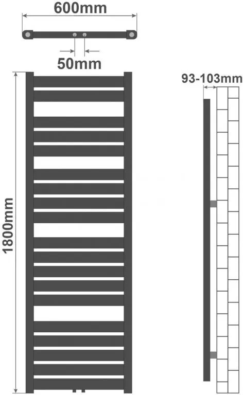 AQUAMARIN vertikál. kúpeľňový radiátor 180 x 60 cm, antracit
