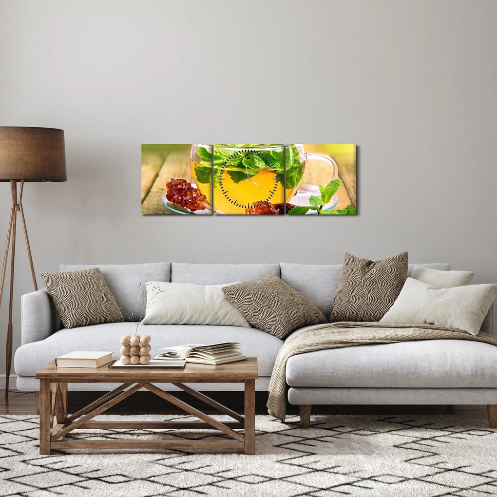 Obraz - Čaj (s hodinami) (90x30 cm)