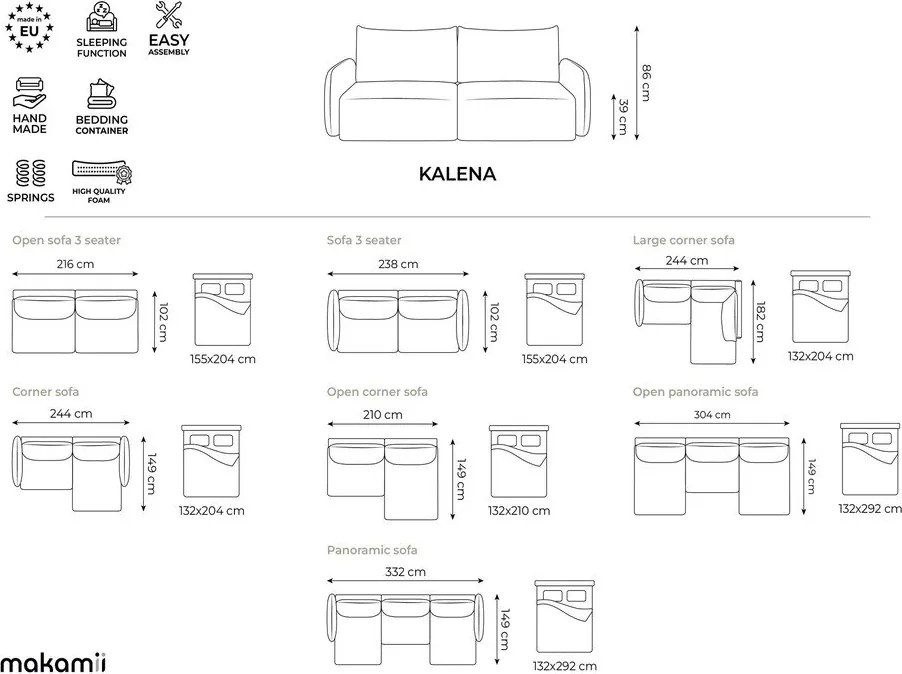 Svetlosivá zamatová rozkladacia/s úložným priestorom rohová pohovka (pravý roh/s leňoškou) Kalena – Makamii