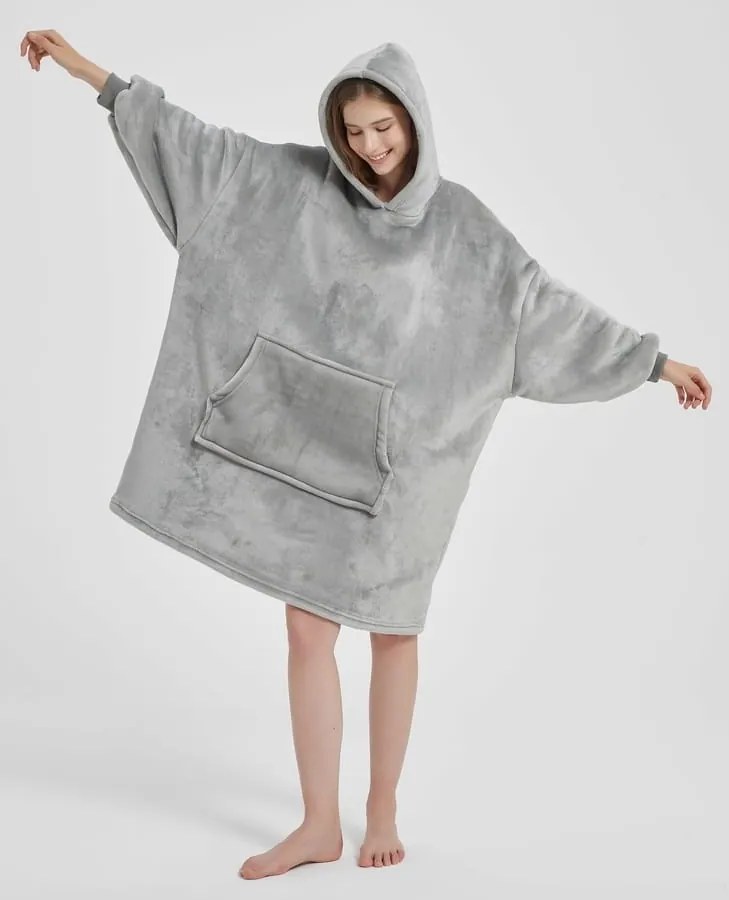 Deka s rukávmi HOODIE sivá