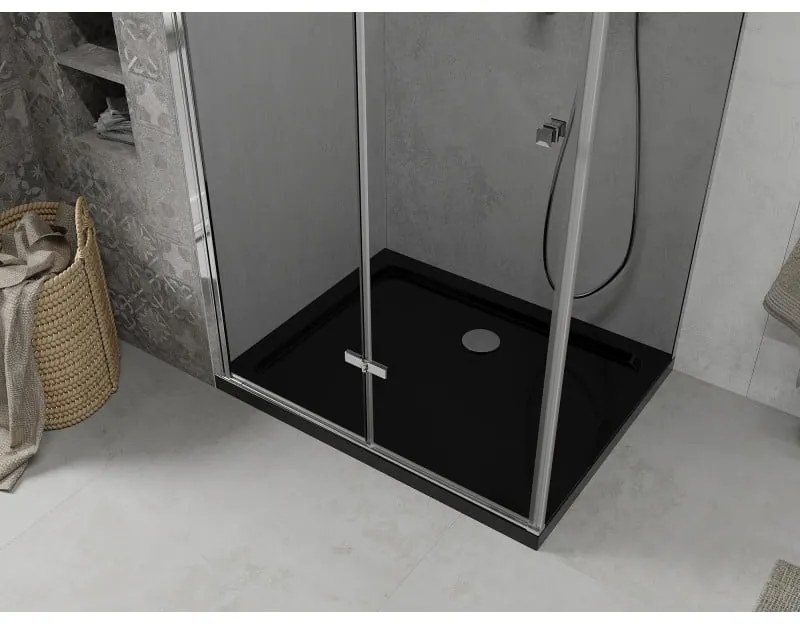 Mexen Lima, sprchový kút so skladacími dverami 90 (dvere) x 120 (stena) cm, 6mm šedé sklo, chrómový profil + slim sprchová vanička čierna + chrómový sifón, 856-090-120-01-40-4070